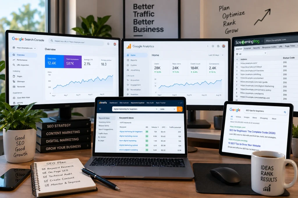 SEO tools for beginners including Search Console and analytics