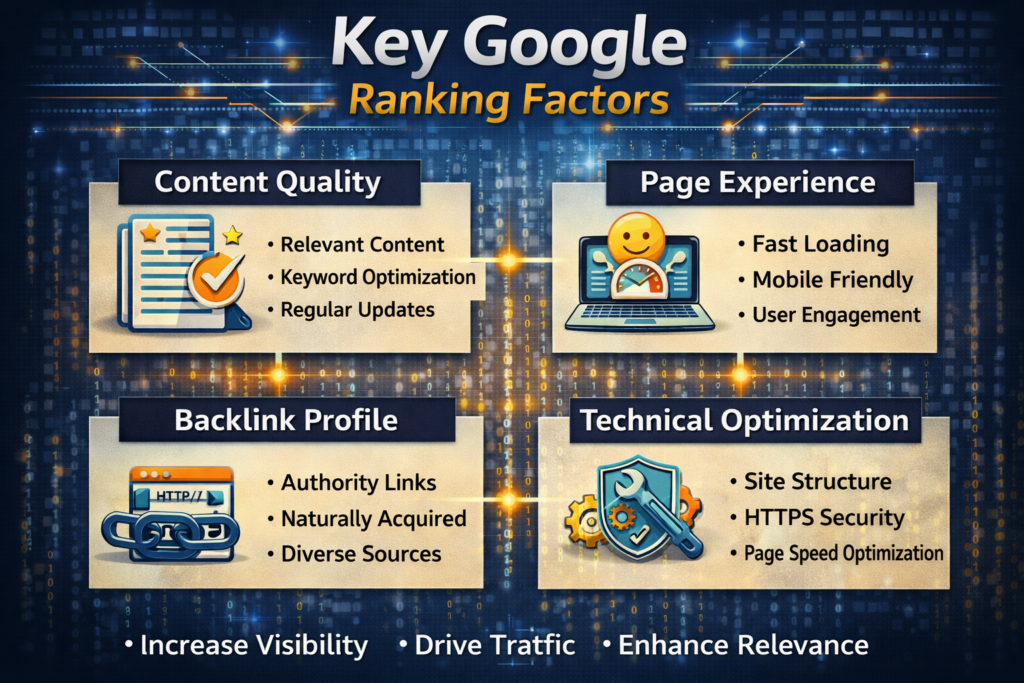 key google ranking factors in seo