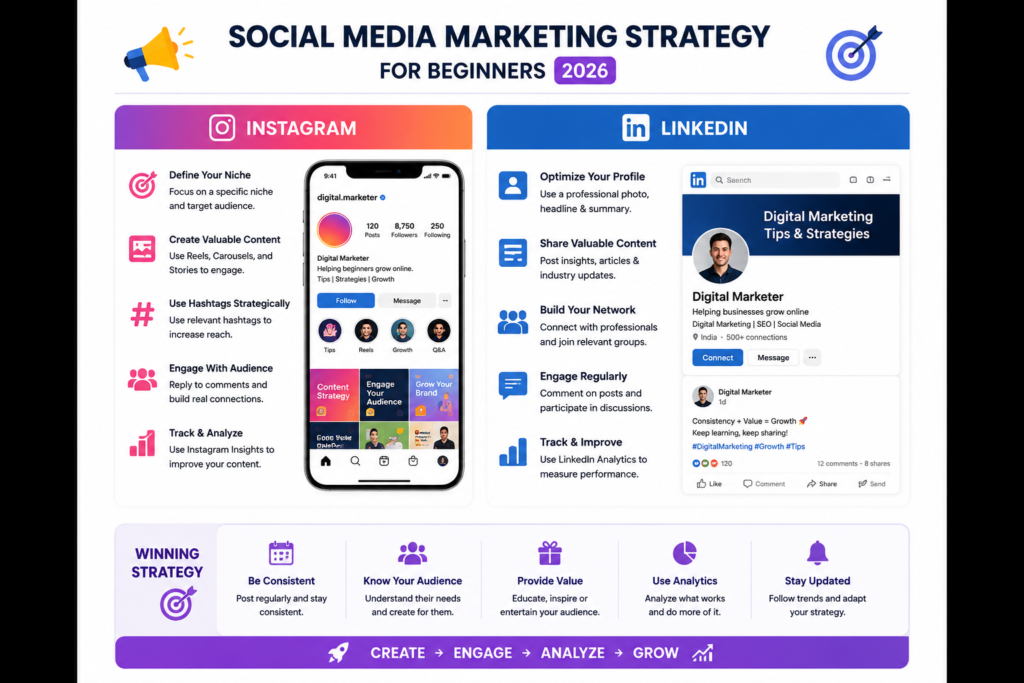 social media marketing strategy for beginners on Instagram and LinkedIn 2026

