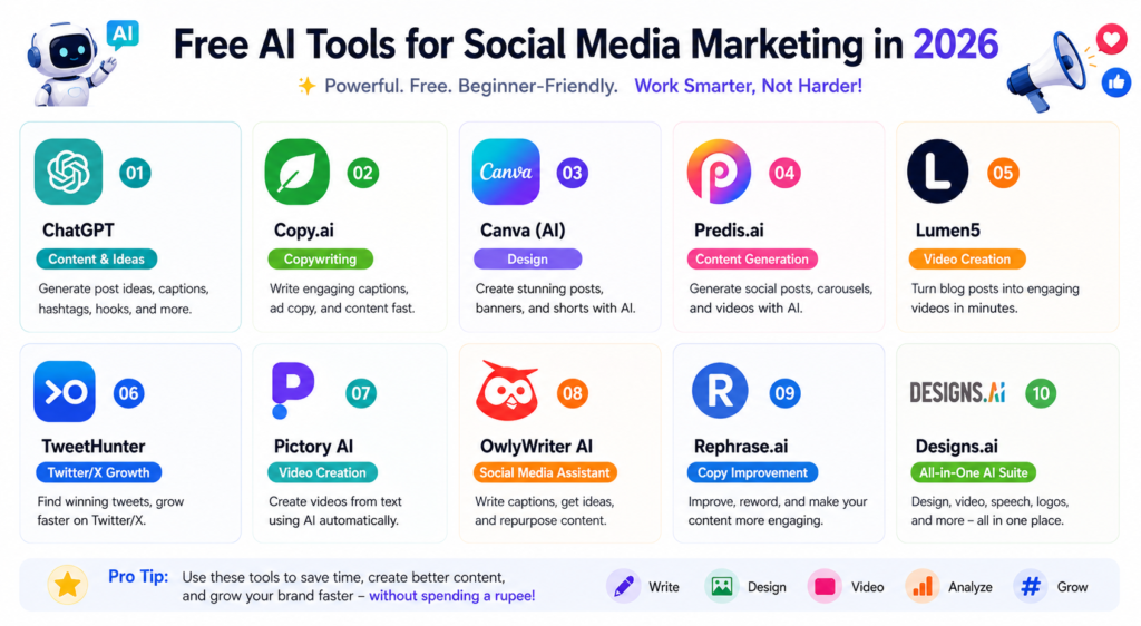 Free AI tools for social media marketing in 2026